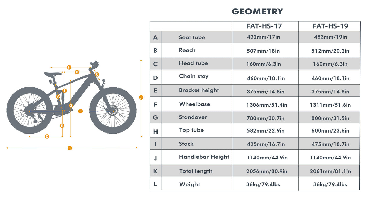 hunting ebike fat hs geometry chart