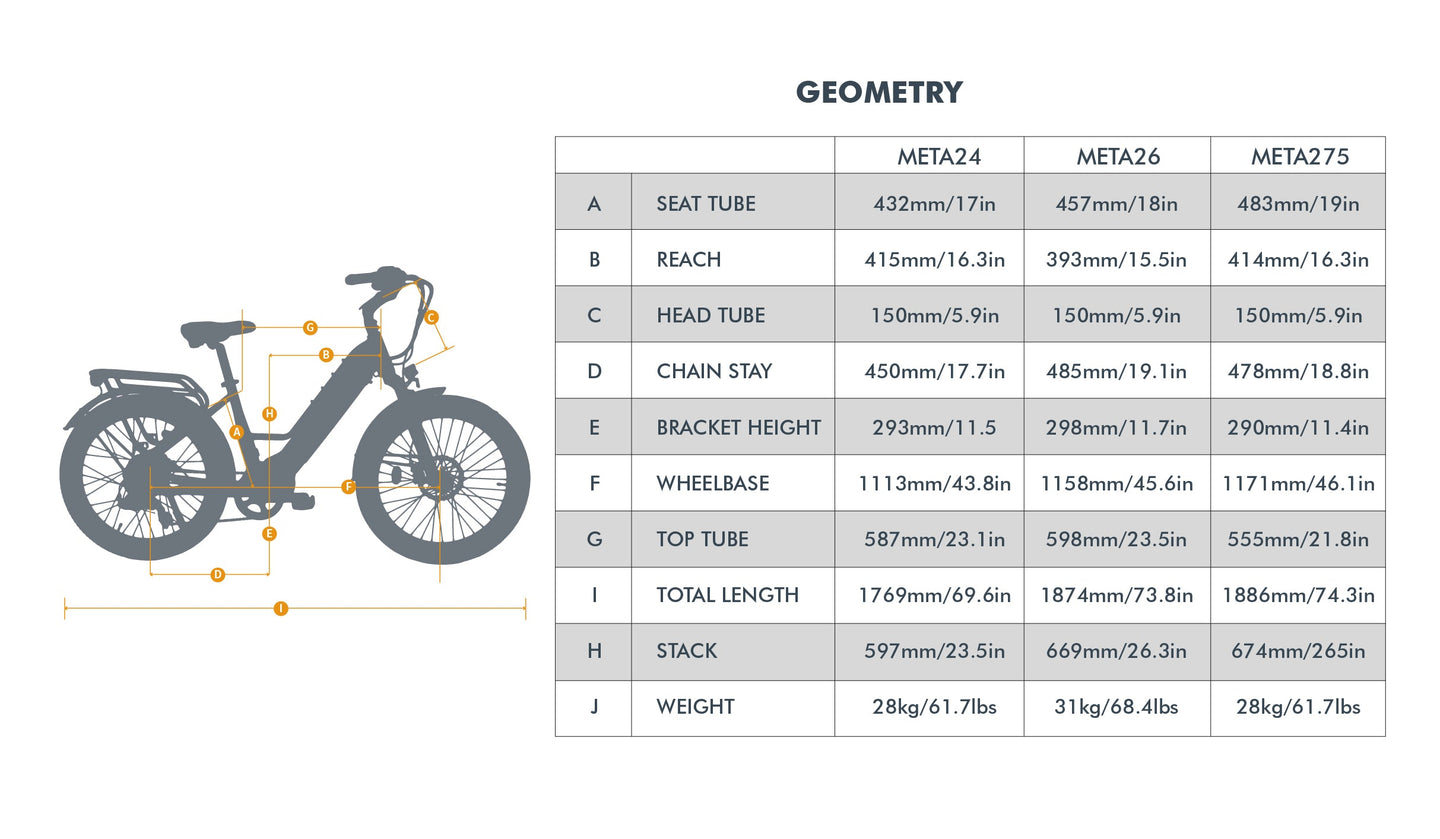 META26 1.0 Electric Commuter Bicycle geometry